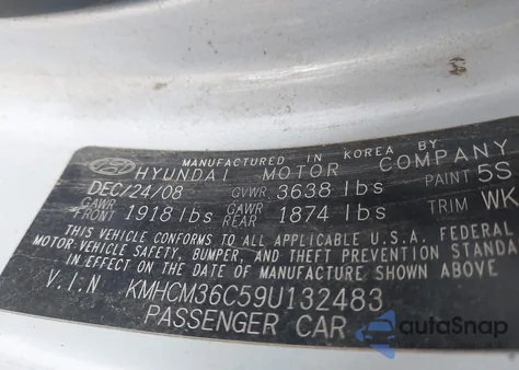 2009 Hyundai Accent Gs z USA, uszkodzony, nr VIN KMHCM36C59U132483